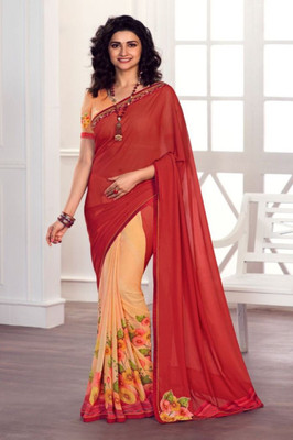 Hensi sarees shop Printed Leheria Chiffon Saree(Red)