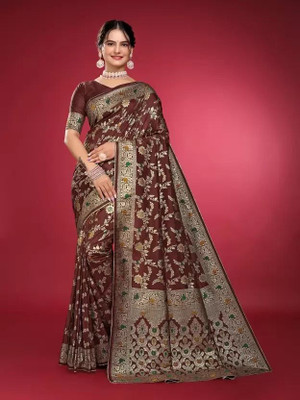 Moda Repido Woven Bollywood Pure Silk Saree(Brown)
