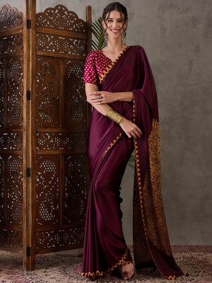 HouseOfCommon Paisley, Floral Print, Geometric Print, Digital Print Bollywood Silk Blend Saree(Purple)