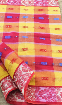Ganesh plastic and industry Checkered Tant Pure Cotton Saree(Multicolor)