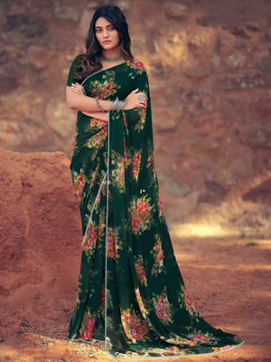 ramiv vastra Digital Print Bollywood Organza Saree(Green)