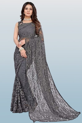 Nexafashion Self Design Bollywood Net Saree(Grey)