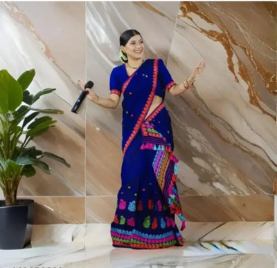 siyaramfabrics Digital Print, Woven Daily Wear Cotton Silk Saree(Dark Blue)
