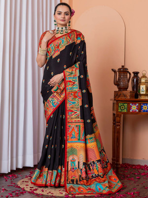 Tasrika Printed Daily Wear Silk Blend Saree(Black)