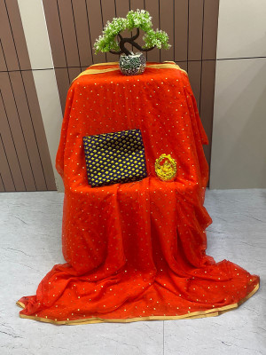 Vrise Life Style Polka Print Daily Wear Chiffon Saree(Orange)