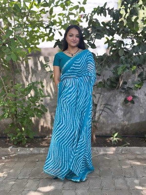 Online Bazaaar Printed Bollywood Georgette Saree(Light Blue)