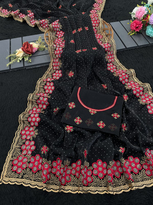KHRITI FAB Embroidered Bollywood Jimmy choo Saree(Black)