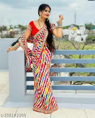 Hirank Printed Leheria Georgette Saree(Pack of 2, Multicolor)