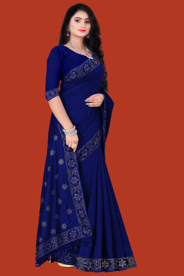 SHIVAYFAB Embellished Banarasi Chanderi, Chiffon Saree(Blue)