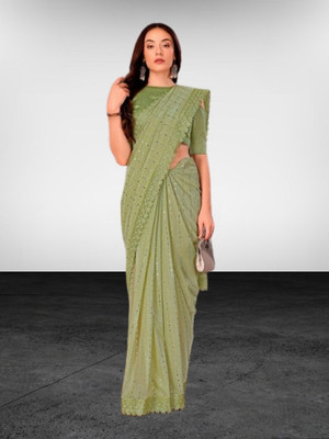 Amavii Embellished Bollywood Lycra Blend Saree(Light Green)