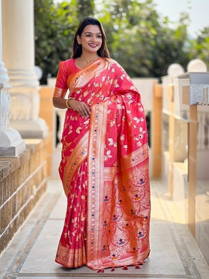 ADESHETHNICWEAR Printed Banarasi Satin Saree(Red)