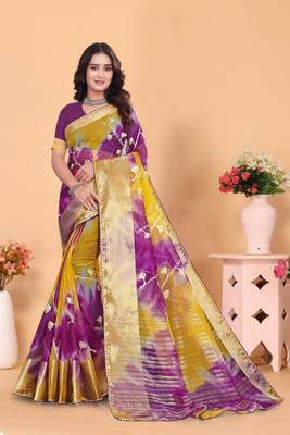 Aarunika MT Solid/Plain Bollywood Organza Saree(Magenta)