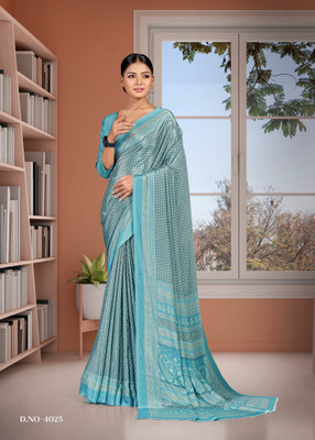 K 5 FASHION Printed Daily Wear Crepe Saree(Blue)