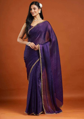 SHETH SHYAMALYO Embellished Bollywood Jimmy choo Saree(Dark Blue)
