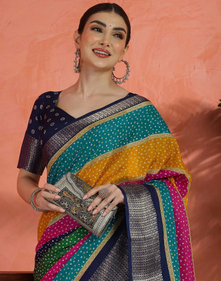 Samah Printed, Woven Daily Wear Silk Blend Saree(Multicolor)