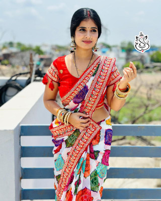 mahi creation Printed Bandhani Georgette Saree(Red)