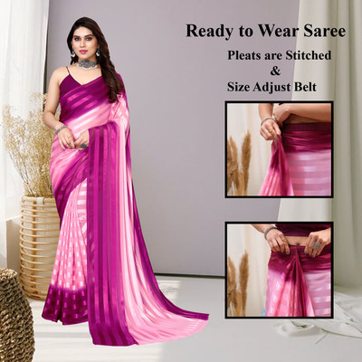 Moda Rapido Embellished, Striped Bollywood Satin Saree(Pink, Purple)