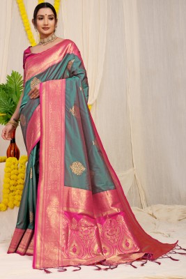 AMIRAT CLOTHING Woven Kanjivaram Jacquard Saree(Pink, Light Green)