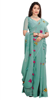RAGISHA ENTERPRISE Embroidered Daily Wear Georgette Saree(Light Blue)