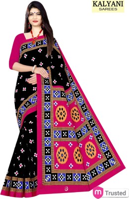 Tareni Printed Sambalpuri Pure Cotton Saree(Black)