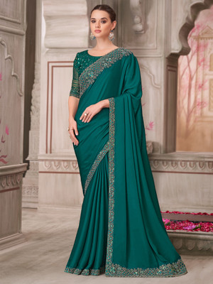 Sareemall Embellished Bollywood Satin Saree(Green)