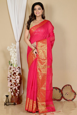 DipDiya Self Design, Embellished Handloom Cotton Silk Saree(Pink)