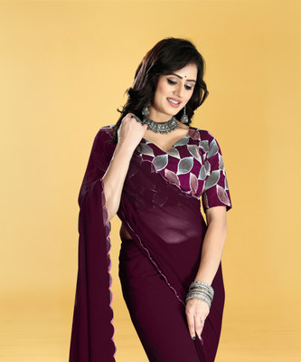JenaFashion Embroidered Bollywood Georgette Saree(Maroon)