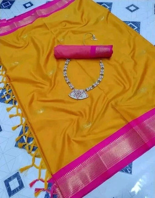 NST5 Woven Paithani Cotton Silk Saree(Gold, Pink)