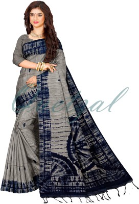 Quetzal Printed Sambalpuri Cotton Blend Saree(Grey)