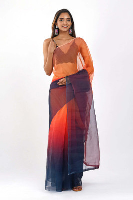 kaizen texo fab Ombre Saree with Attached Blouse Organza Saree(Blue)