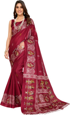 Priyashi Printed Mysore Art Silk Saree(Maroon)