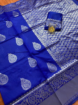 Rudr Ventures Embroidered Banarasi Jacquard Saree(Blue)