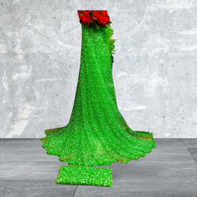MAAFAB Self Design Bollywood Net Saree(Green)