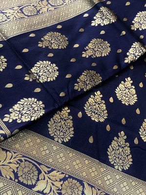 Butani Export Self Design, Geometric Print, Woven, Embellished, Floral Print, Polka Print, Solid/Plain Banarasi Pure Silk Saree(Blue)