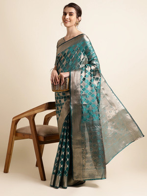 SHRIMAY Woven Bollywood Organza Saree(Light Green)