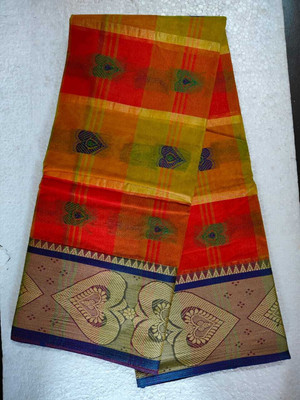 HouseOfCommon Self Design Tant Pure Cotton Saree(Orange)