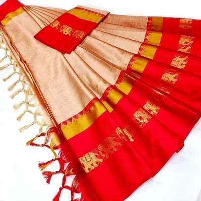 Mortal Textile Woven Handloom Cotton Silk Saree(Silver)