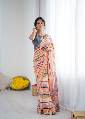 SWORNOF Floral Print Bollywood Georgette Saree(Orange)