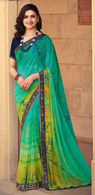 Hensi sarees shop Woven Bhagalpuri Georgette, Art Silk Saree(Green)
