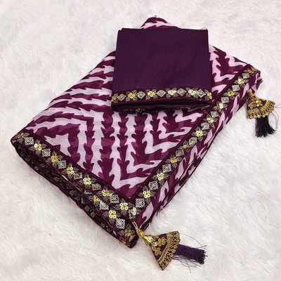 CHIGS Self Design Bollywood Georgette Saree(Purple)