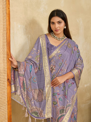 Tasrika Printed Kalamkari Crepe Saree(Purple)