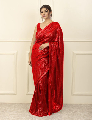 balaji textiles Embellished Bollywood Georgette Saree(Red)