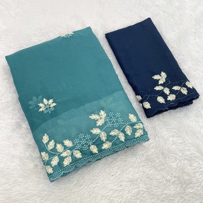 KONICA FAB Embroidered Bollywood Georgette Saree(Light Blue)