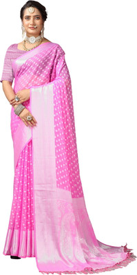Virendra Textiles Woven Banarasi Silk Blend Saree(Red)