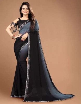 PARASITE Color Block, Self Design Bollywood Georgette Saree(Black, Grey)