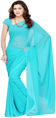 HouseOfCommon Solid/Plain Daily Wear Georgette Saree(Blue)
