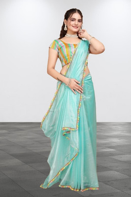 RE Renny Enterprise Self Design Bollywood Net Saree(Light Blue)