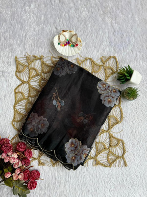 LUSTORA Embroidered Daily Wear Organza Saree(Black)