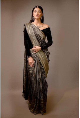CENTURY CREATION Self Design Banarasi Jacquard Saree(Black)