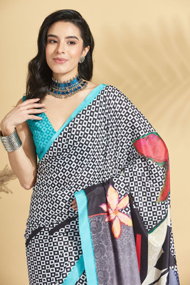 Rachna Digital Print Daily Wear Satin Saree(Blue)